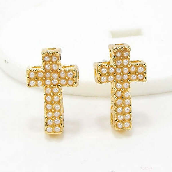 Faux Pearls Cross Stud Earrings