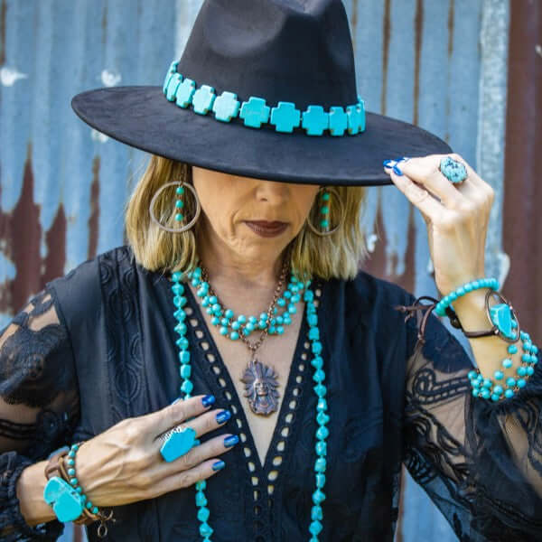 Blue Turquoise Ring set in Antique Copper