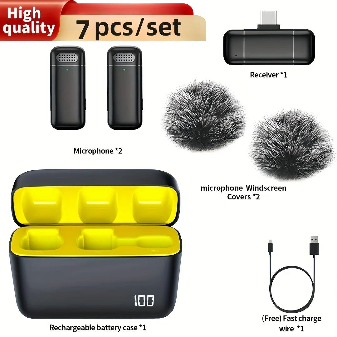 Wireless Microphone Lavalier with Charging Case Windproof Fleece Suitable for Phones Laptop Devices with Noise canceling MIC