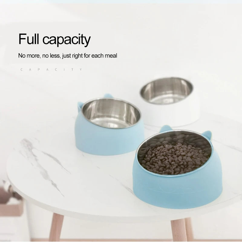 1pc Stainless Steel Creative Inclined Kitten Puppy Food Bowl