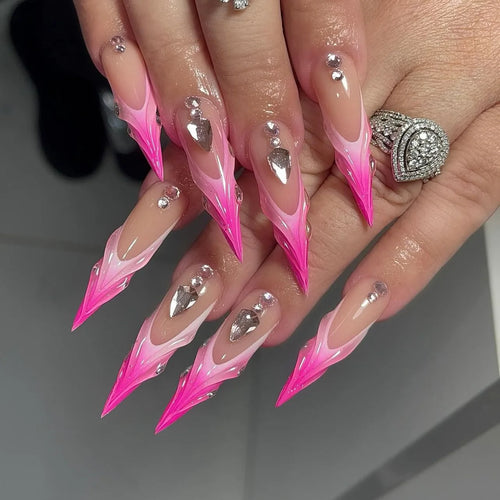 24Pcs Black Y2k Fake Nails with Diamond Halloween Long Almond False