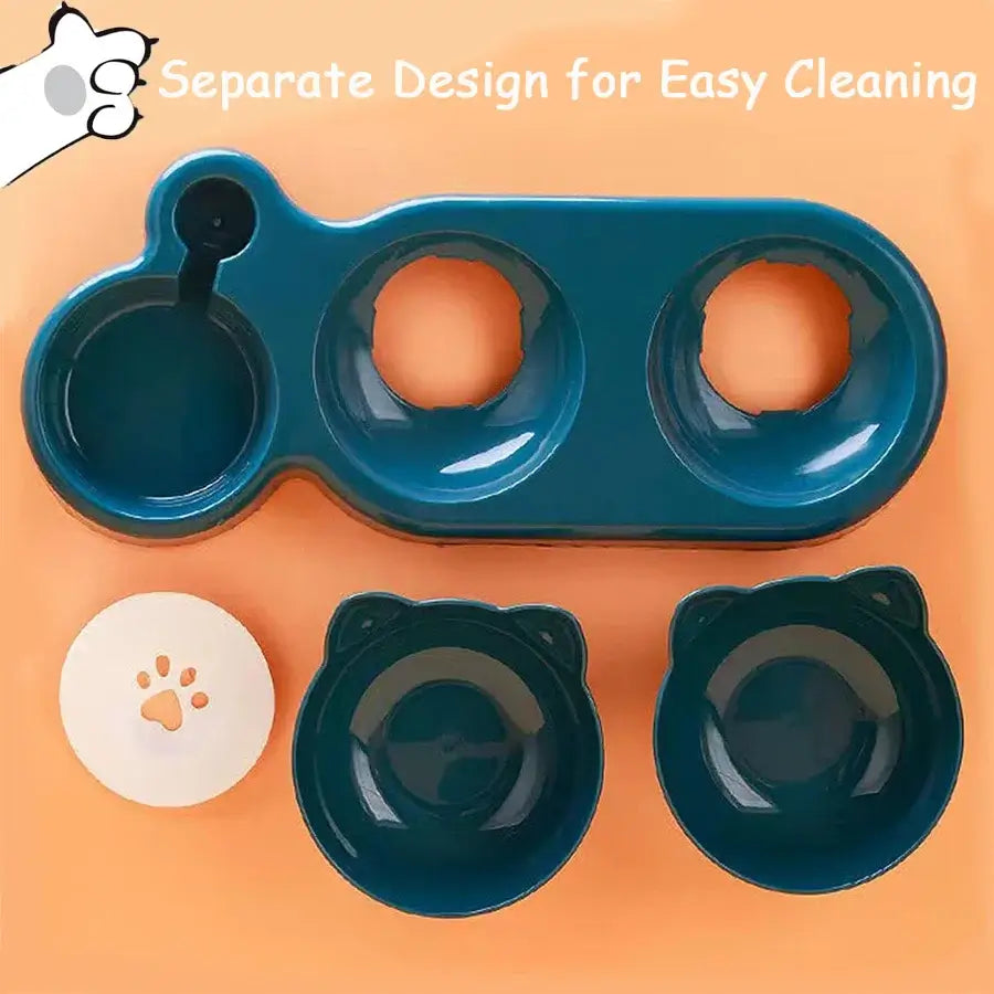Triple Cat Bowls Pet Feeder 2-in-1 Double Bowls