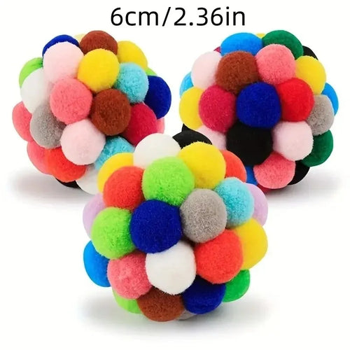 3PCS Cat Toys Cat Plush Ball Toy Pet Elastic Bell Ball Self Hi Ball