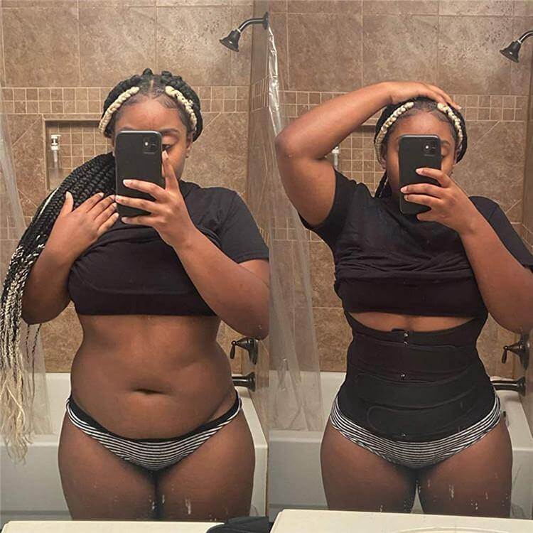Image showing results of using THREE BELT women waist trainer to lose weight while working out for body shaping.