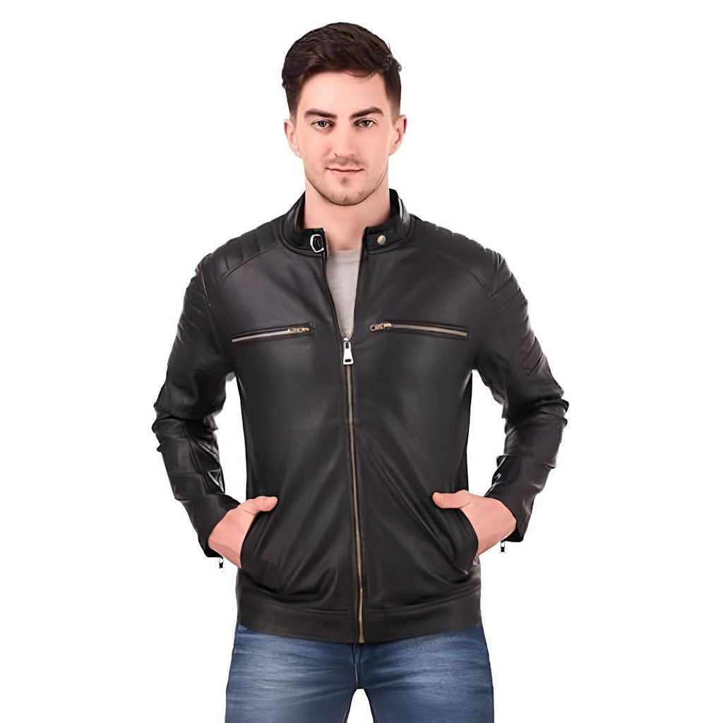 Mens Faux Leather Formal Jacket Size 20X15 CM Color Black