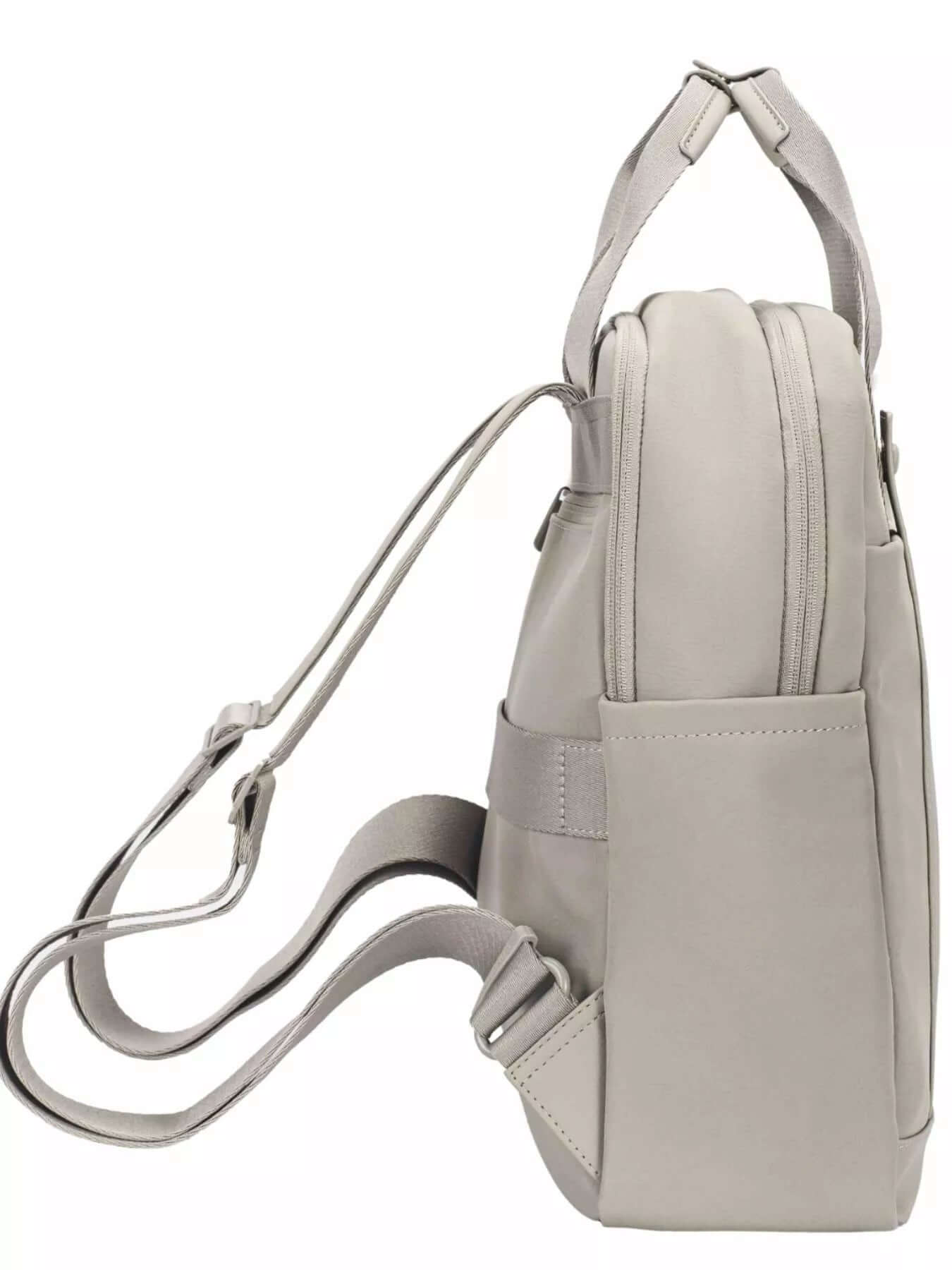 David Jones Canvas Backpack Bag with Dual Handle side view showing straps and pockets