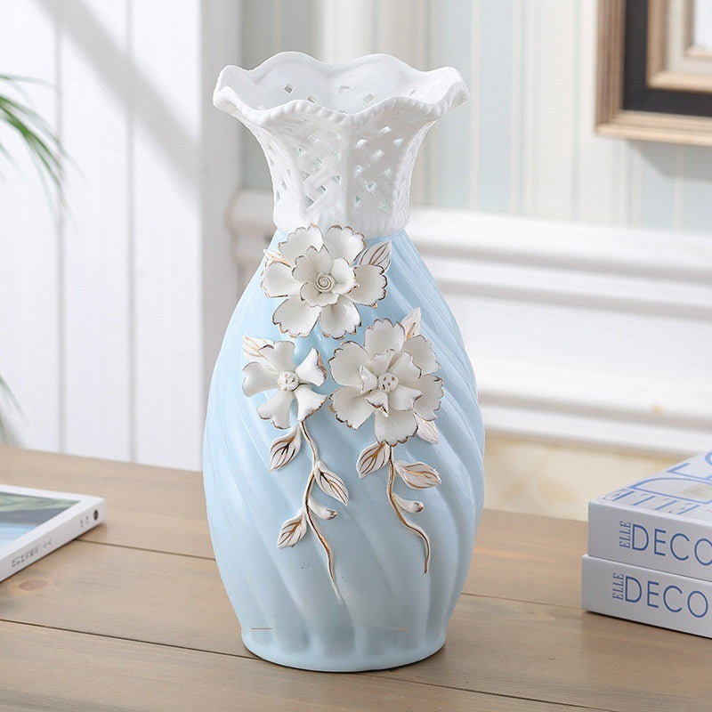 Ceramic Vase Ornament Home Decor Relief Hand-pinched Flower Design