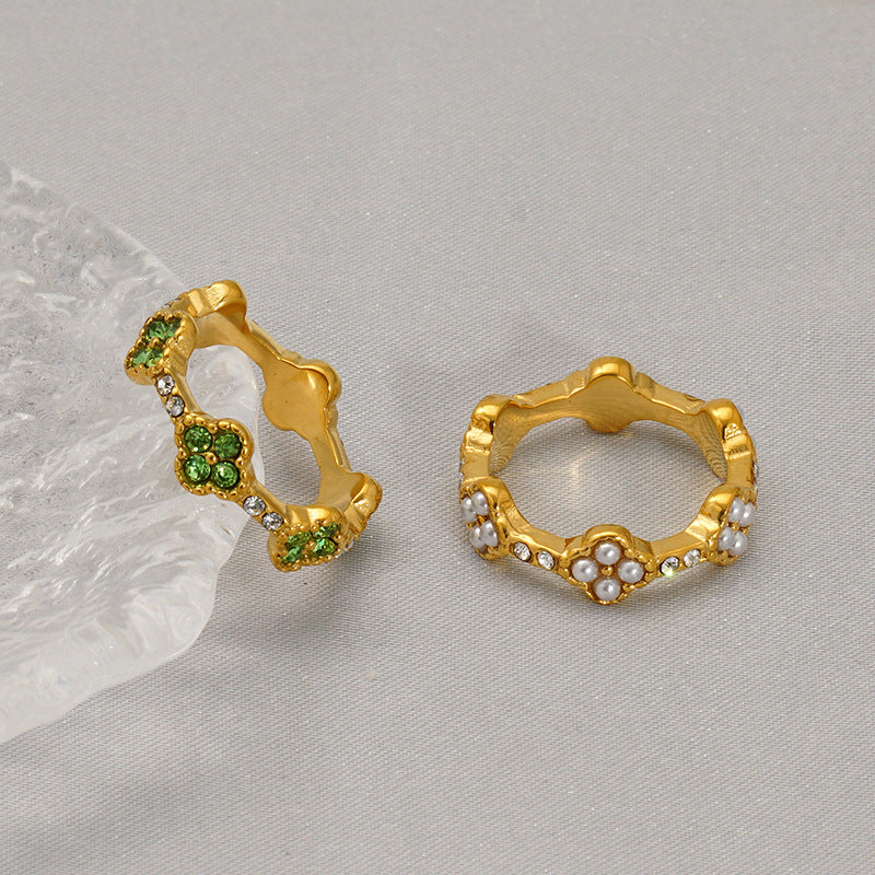 Womens Flower Petal Ring With Colorful Diamonds