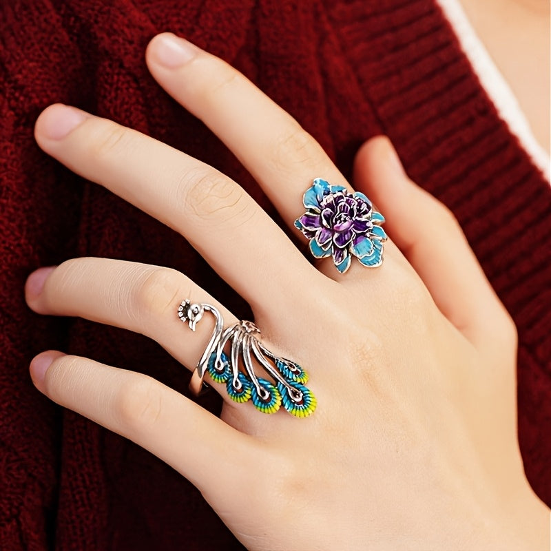 1PC Peacock Shape Fashionable Light Luxury Women's Open Ring, Size Adjustable Unique Elegant Jewelry, Ideal For Daily Wear & Gifting