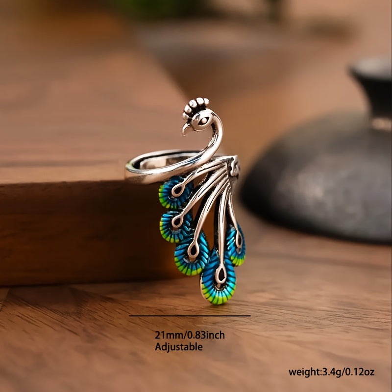 1PC Peacock Shape Fashionable Light Luxury Women's Open Ring, Size Adjustable Unique Elegant Jewelry, Ideal For Daily Wear & Gifting