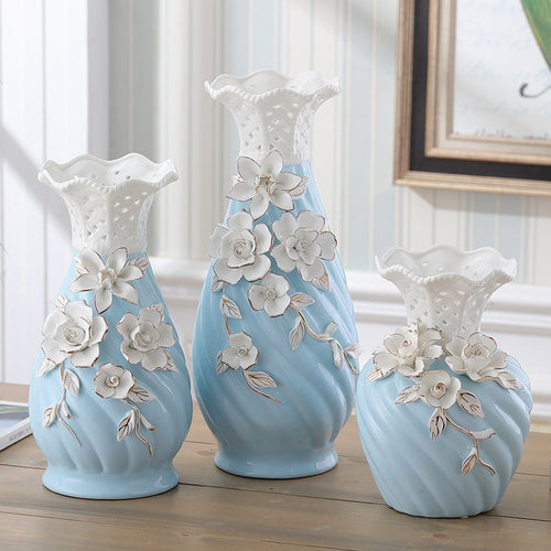 Ceramic Vase Ornament Home Decor Relief Hand-pinched Flower Design