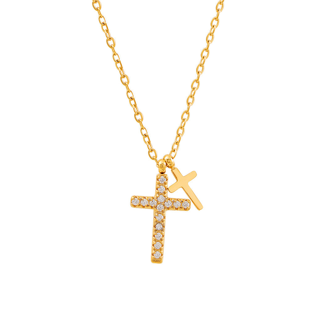 Titanium Steel Diamond-studded Cross Necklace