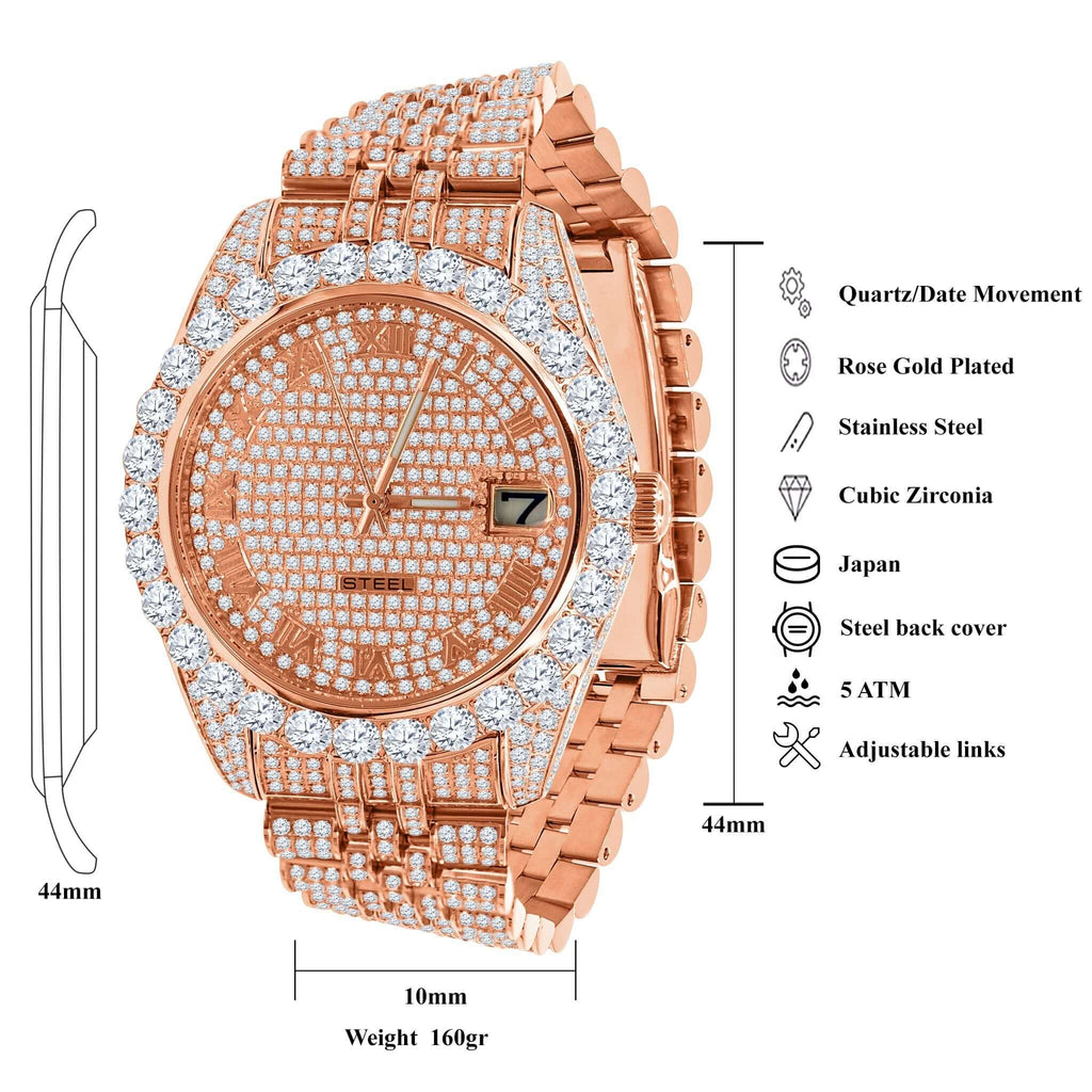 METEORITE STEEL WATCH Iced Bling Luxury Timepiece