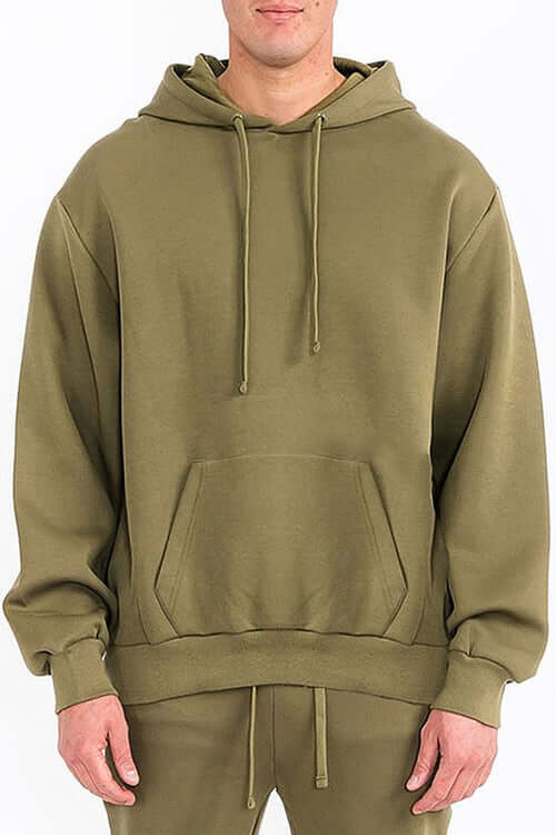 Mens Solid Tech Fleece Hoodie – Comfort Meets Everyday Style in olive green with front pouch pocket.