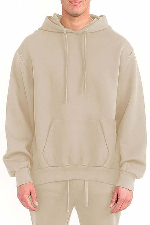 Mens Solid Tech Fleece Hoodie – Comfort Meets Everyday Style in light beige color.