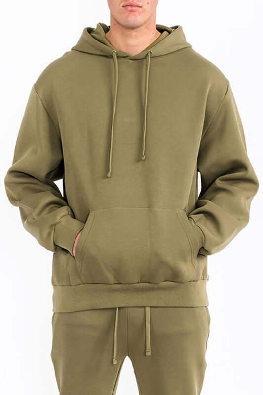 Mens Solid Tech Fleece Hoodie – Comfort Meets Everyday Style in olive green, perfect for casual wear or active lifestyle.
