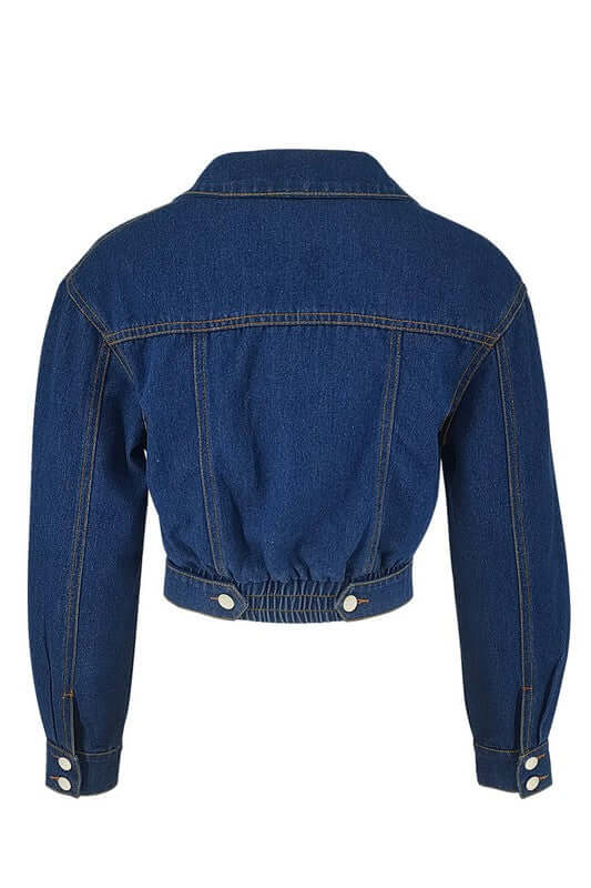 Back view of WOMEN FASHION DENIM JACKET, featuring a relaxed fit and chic design for stylish outfits.