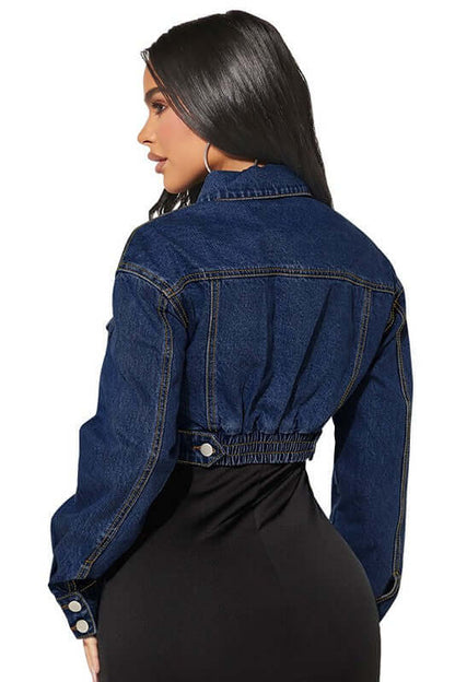 WOMEN FASHION DENIM JACKET showcasing a hobo-inspired silhouette and casual style from the back.