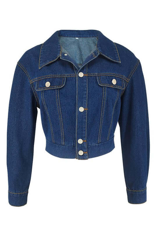 WOMEN FASHION DENIM JACKET - Chic hobo-inspired denim jacket with relaxed fit and button details.