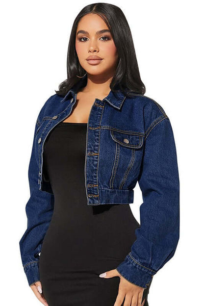 WOMEN FASHION DENIM JACKET modeled by a woman in a chic, casual outfit with a relaxed silhouette.
