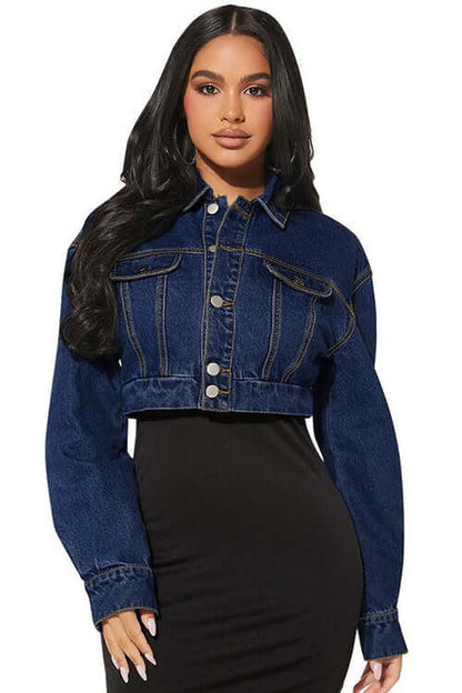 WOMEN FASHION DENIM JACKET featuring a chic and casual cropped design, perfect for versatile styling.