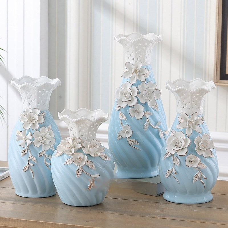 Ceramic Vase Ornament Home Decor Relief Hand-pinched Flower Design