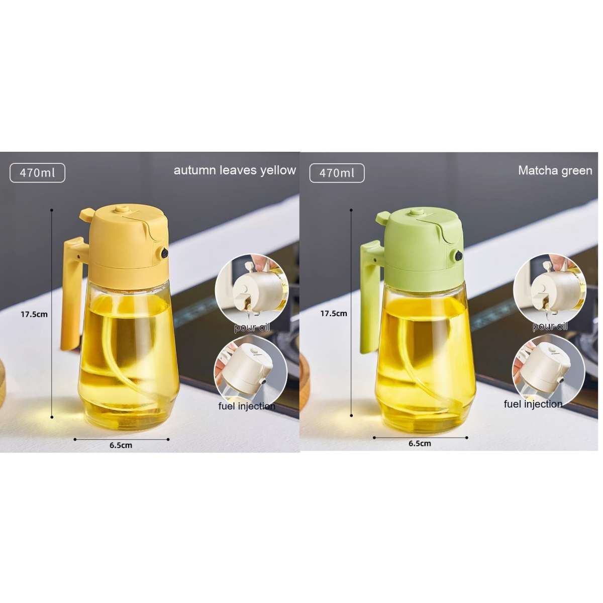 470ML Glass Olive Oil Sprayer & Dispenser – 2-in-1 Spray & Pour Bottle