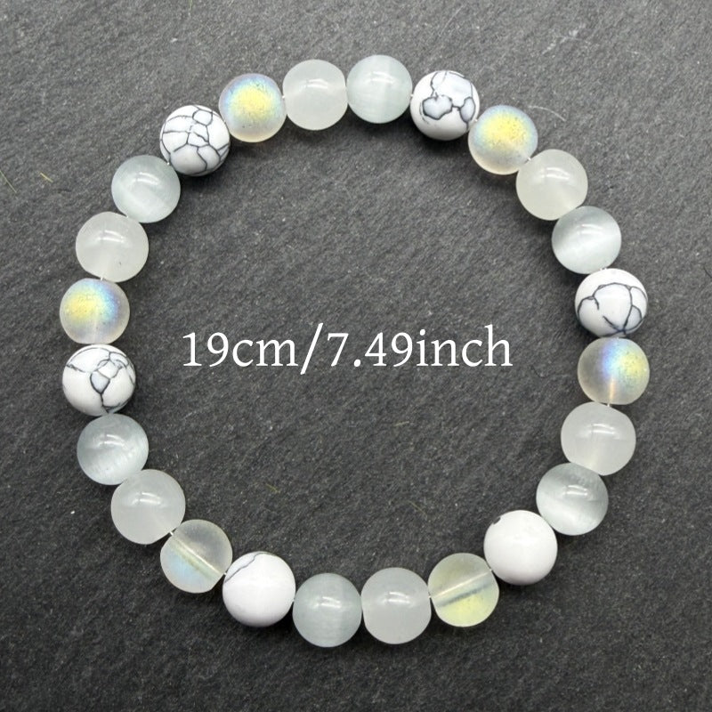 Electroplated Matte Bead Bracelet In White Jade Look