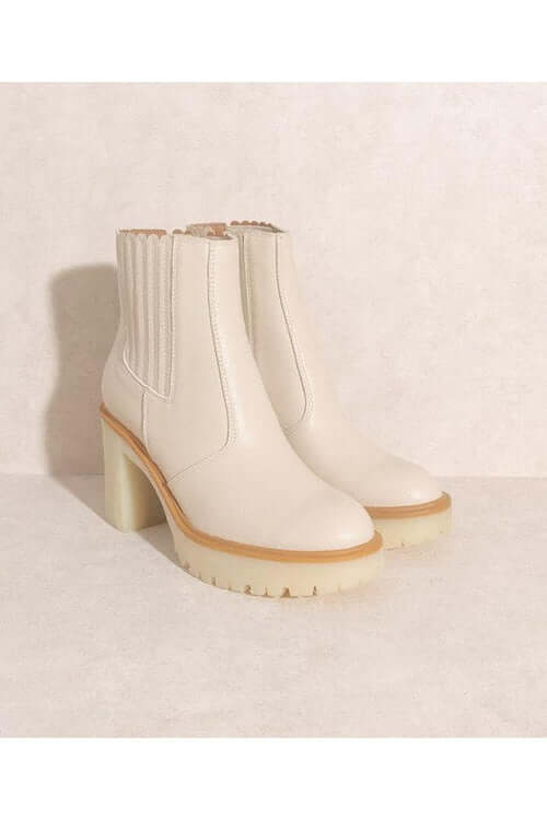ANASTASIA- PANELED BOOTS FOR WOMEN'S stylish beige paneled boots with chunky heels for modern women's fashion.