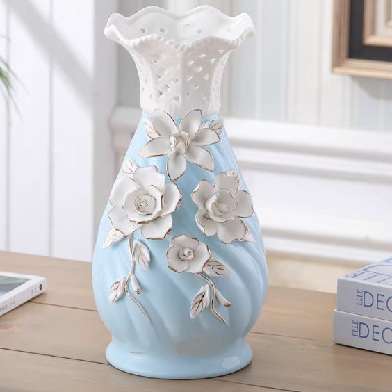 Ceramic Vase Ornament Home Decor Relief Hand-pinched Flower Design