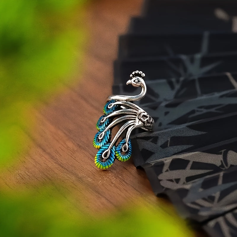 1PC Peacock Shape Fashionable Light Luxury Women's Open Ring, Size Adjustable Unique Elegant Jewelry, Ideal For Daily Wear & Gifting
