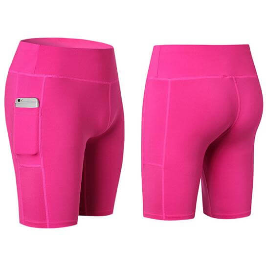 All Seasons Yoga Shorts Stretchable With Phone Pocket in vibrant pink color designed for comfort and flexibility.