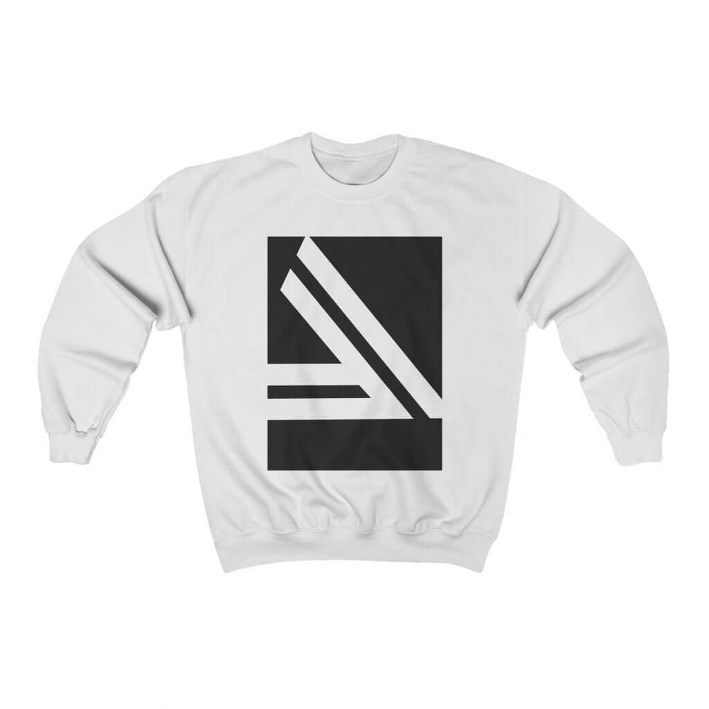 Men's Double Slanted Logo Crewneck Sweatshirt in white with a unique abstract graphic design.