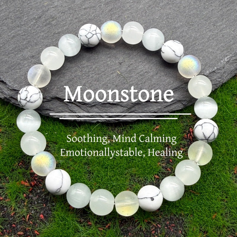 Electroplated Matte Bead Bracelet In White Jade Look