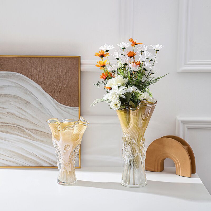 Amber Glass Hydroponic Vase Art Decor Piece