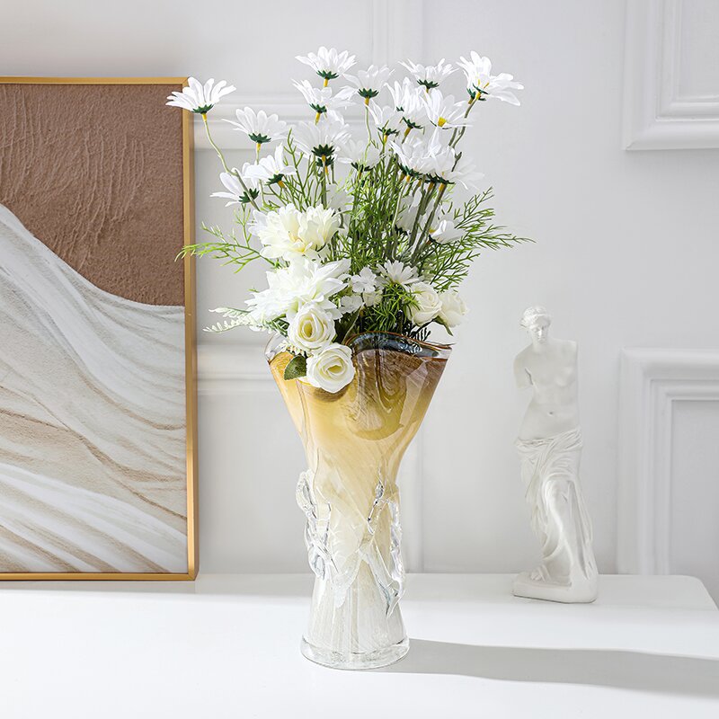 Amber Glass Hydroponic Vase Art Decor Piece