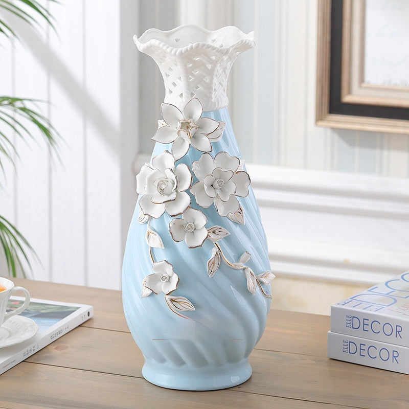 Ceramic Vase Ornament Home Decor Relief Hand-pinched Flower Design