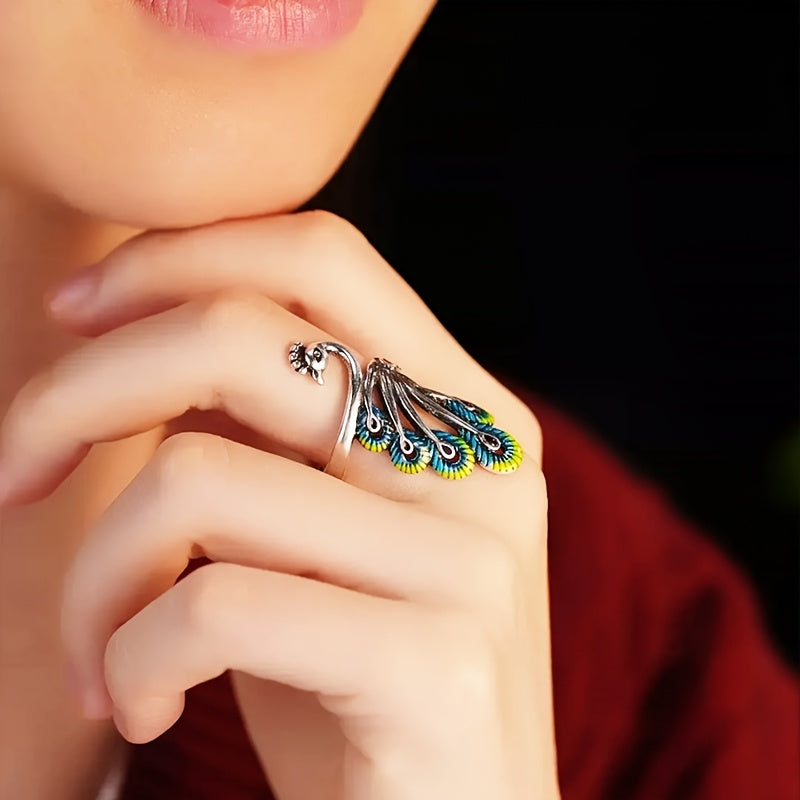1PC Peacock Shape Fashionable Light Luxury Women's Open Ring, Size Adjustable Unique Elegant Jewelry, Ideal For Daily Wear & Gifting