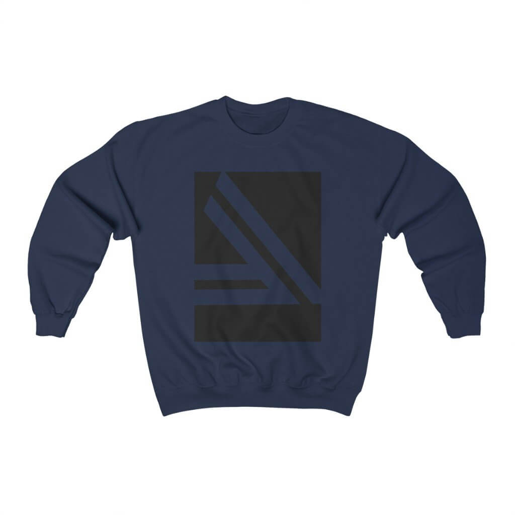 Men's Double Slanted Logo Crewneck Sweatshirt in navy blue, featuring a modern graphic design.