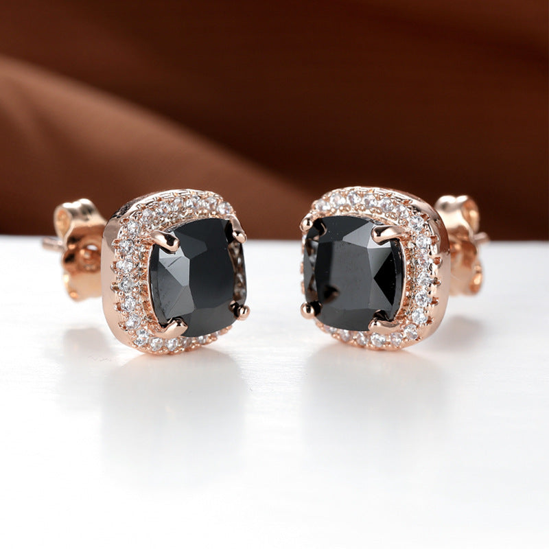 Korean-style Fashionable All-diamond Zircon Womens Stud Earrings