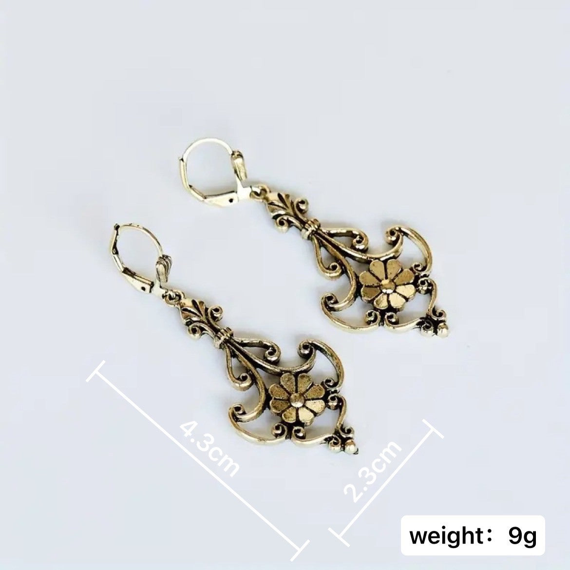 Southeast Asian Bronze-Color Carved Floral Womens Retro Fashion Earrings