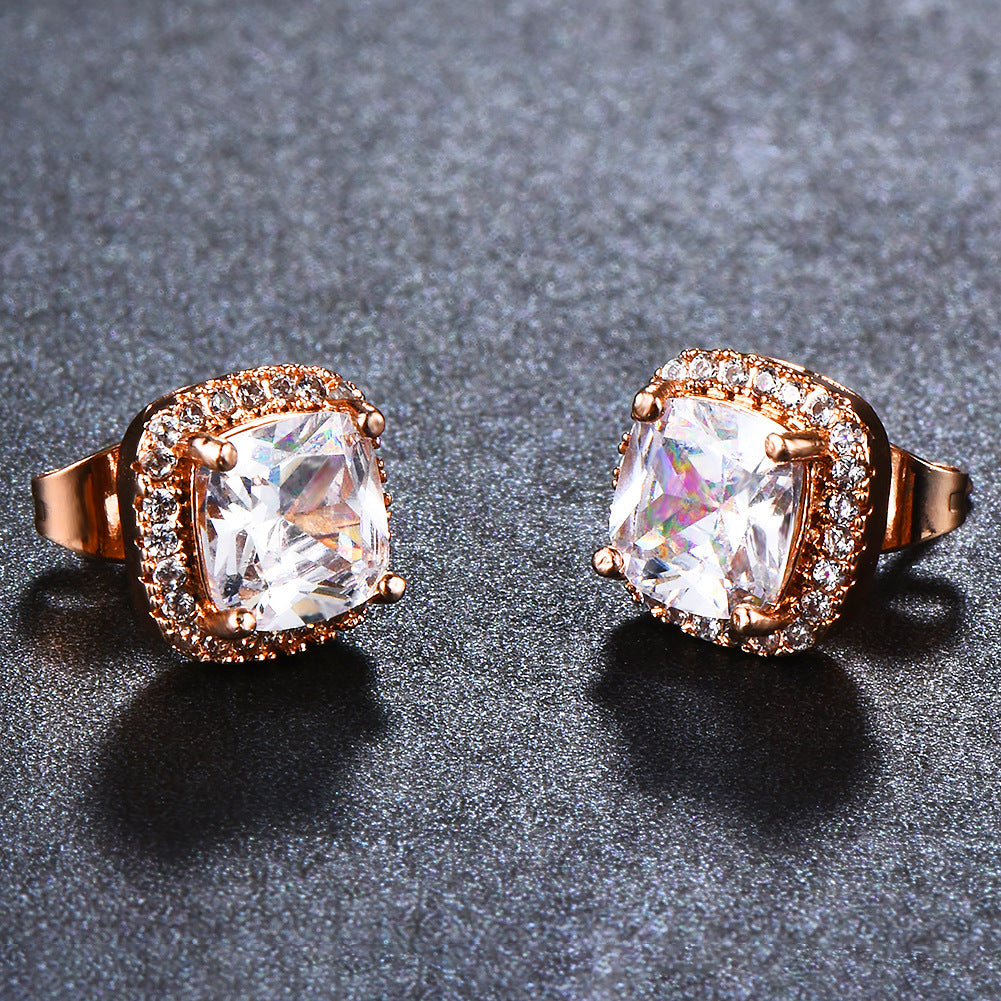 Korean-style Fashionable All-diamond Zircon Womens Stud Earrings