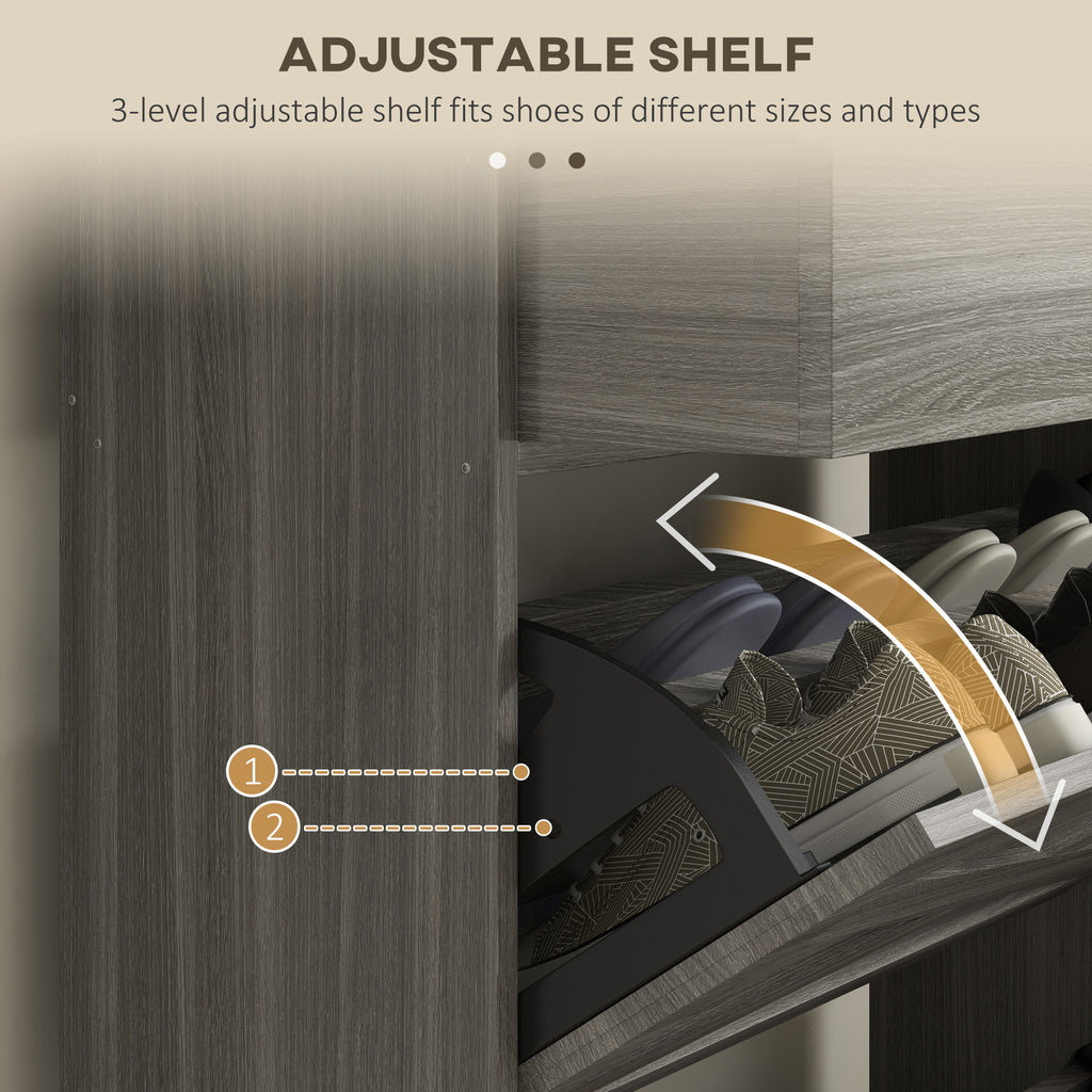 Slim Shoe Storage Cabinet, Shoes Cabinet Organizer with 2 Flip Drawers, Adjustable Shelves for 12 Pair, Distressed Gray