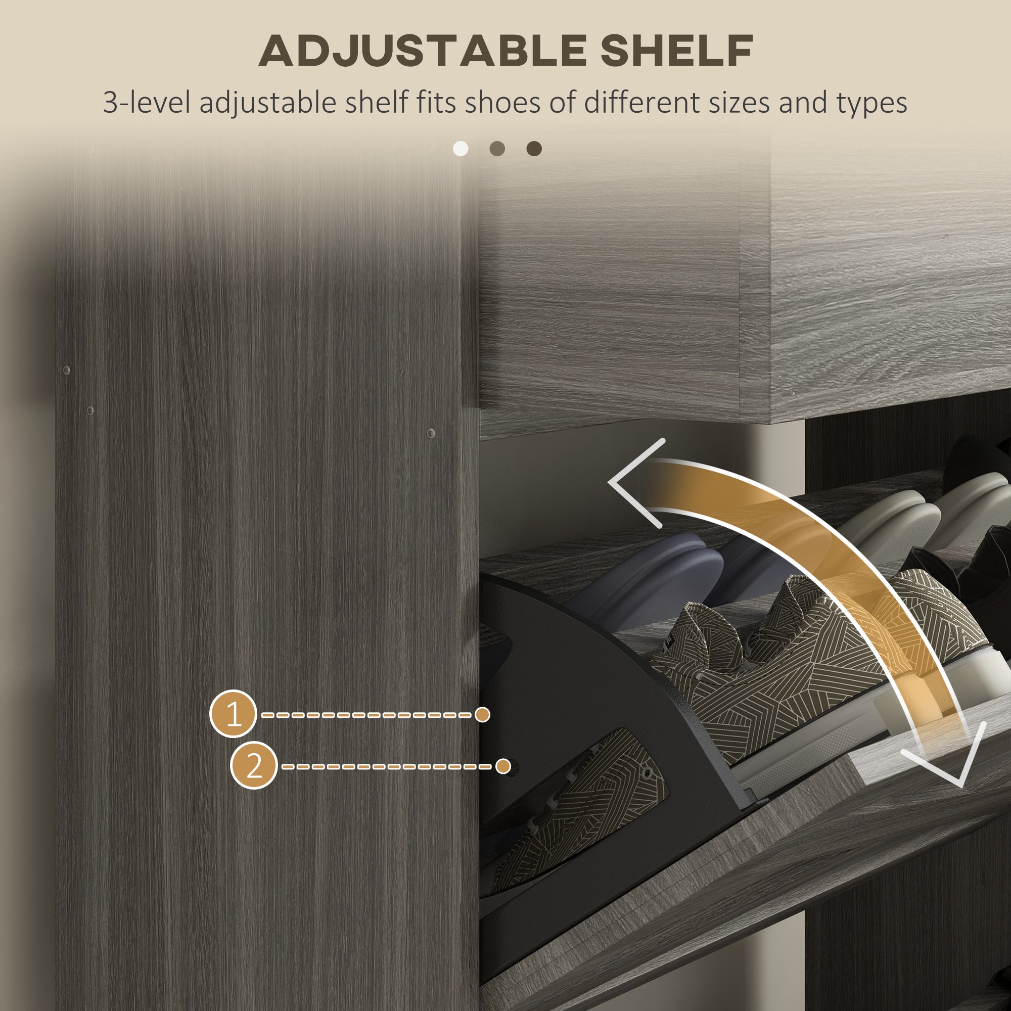 Slim Shoe Storage Cabinet, Shoes Cabinet Organizer with 2 Flip Drawers, Adjustable Shelves for 12 Pair, Distressed Gray