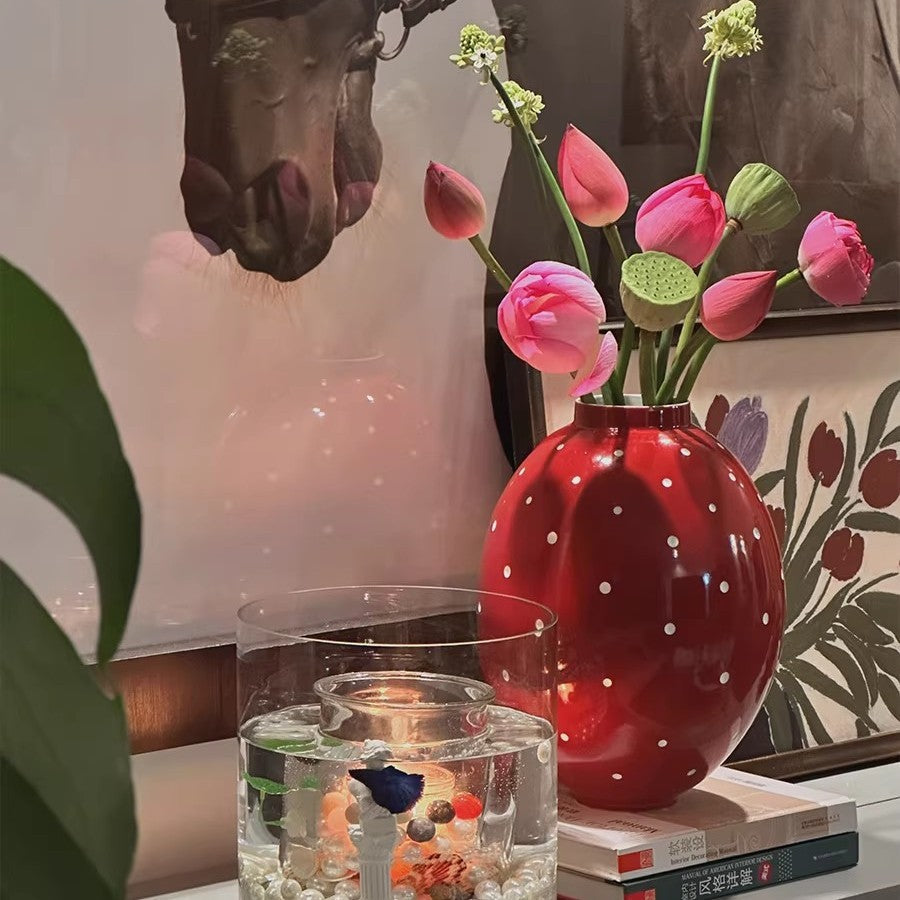 Ceramic Red Vase Home Entryway Decoration