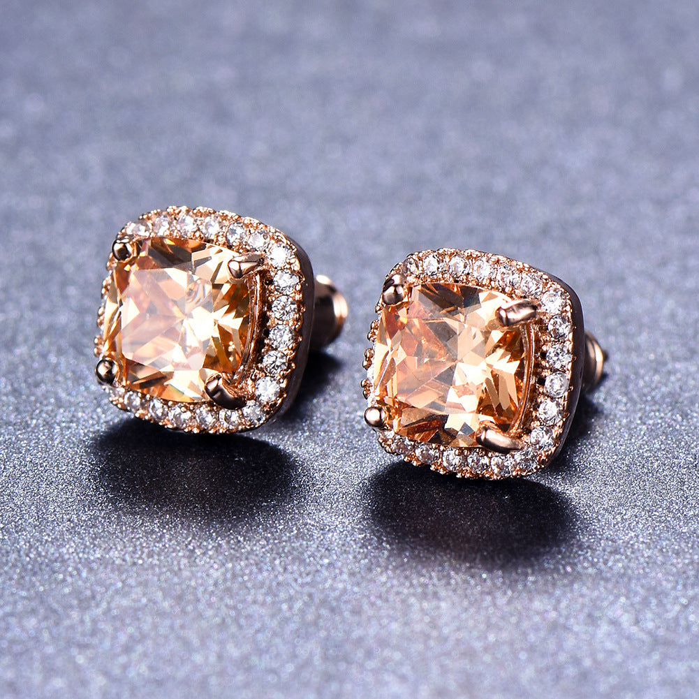 Korean-style Fashionable All-diamond Zircon Womens Stud Earrings