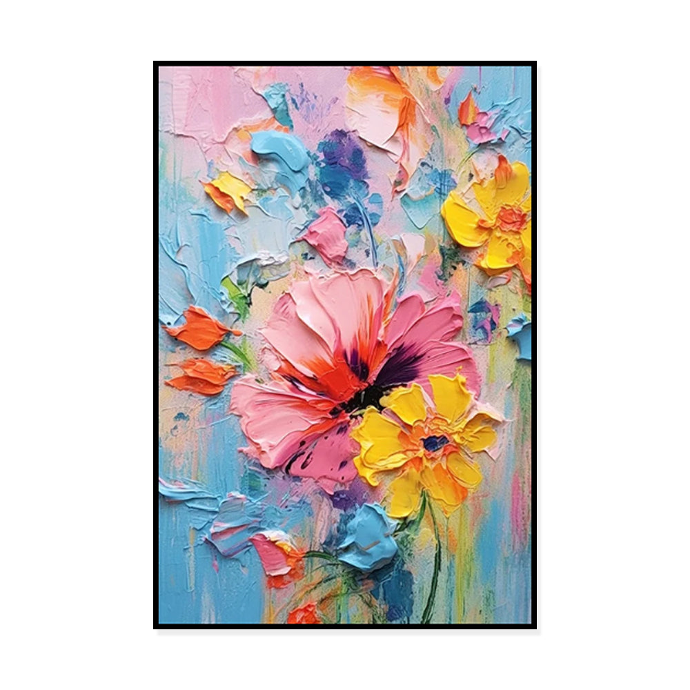 Colorful Spring Hand Painted Flower Oil Painting With Thick Texture Palette Knife Technique Contemporary Art Home Decor Canvas Wall Pictures