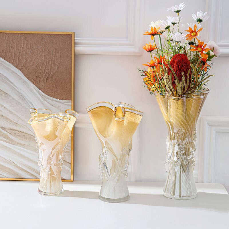 Amber Glass Hydroponic Vase Art Decor Piece