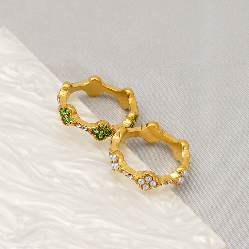 Womens Flower Petal Ring With Colorful Diamonds