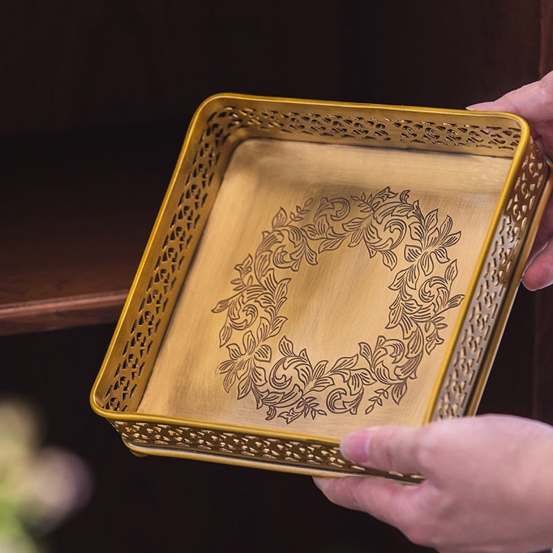 Brass Carved Tray For Home Decor